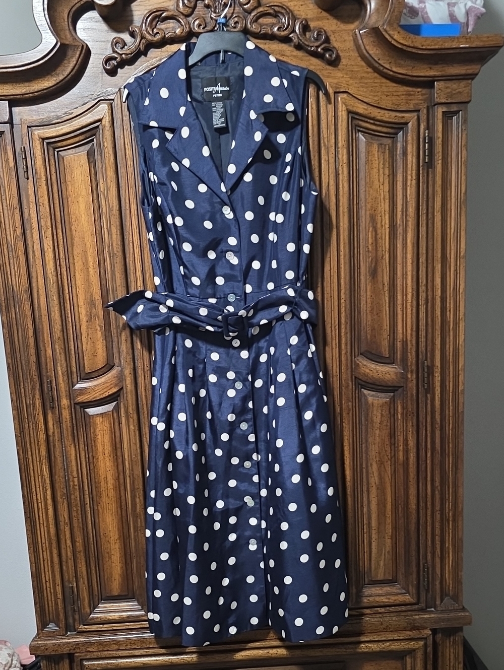 Positive Attitude Navy Polka Dot Sleeveless Belted Midi Dress
